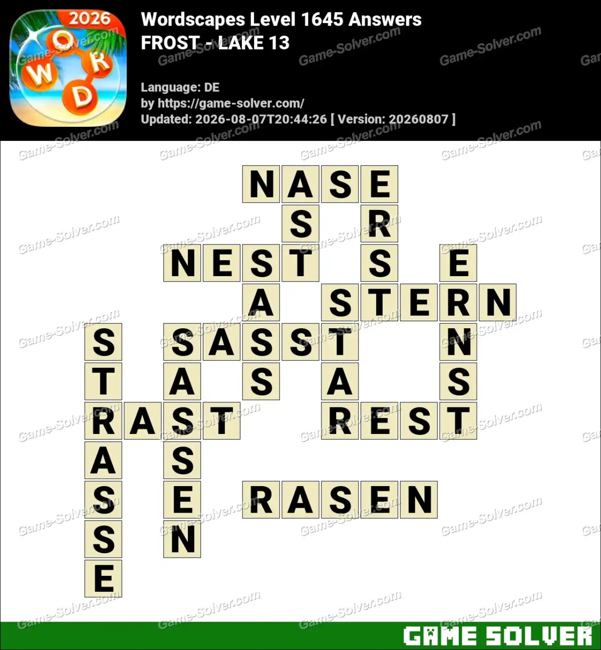 Wordscapes Deutsche Level 1645 Answers — FROST - LAKE 13