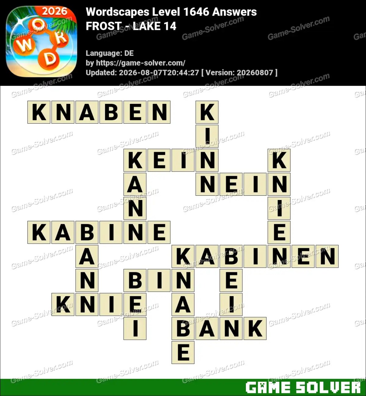Wordscapes Deutsche Level 1646 Answers — FROST - LAKE 14