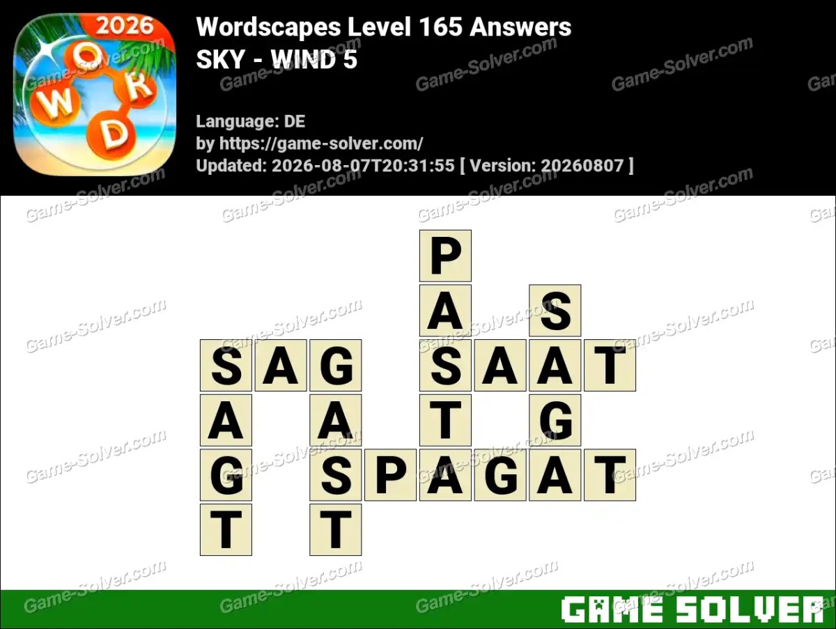 Wordscapes Deutsche Level 165 Answers — SKY - WIND 5 Wordscapes Deutsche Level 165 Answers — SKY - WIND 5