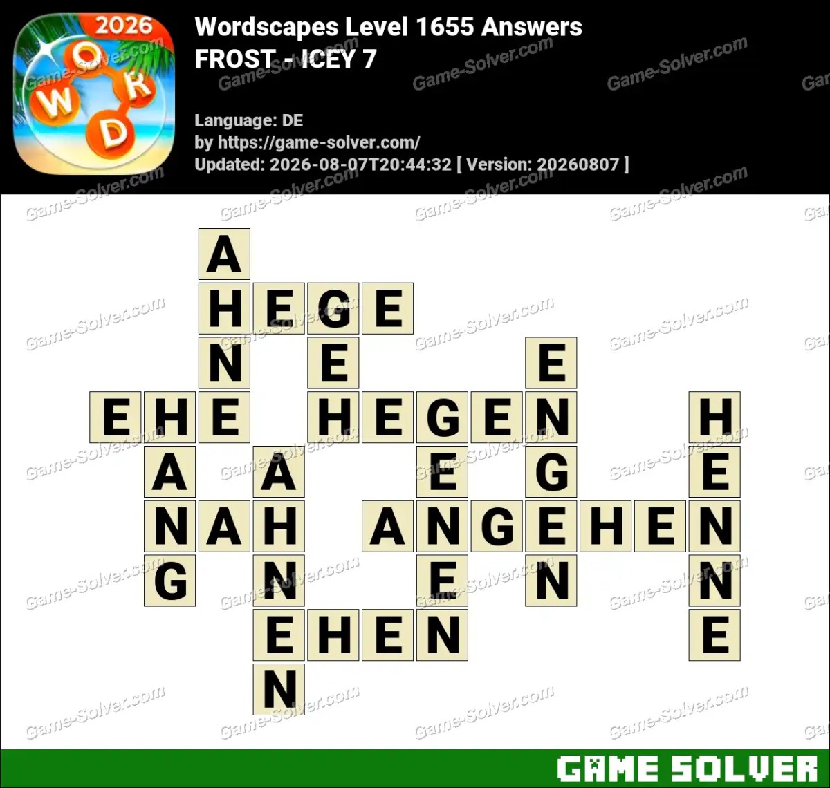 Wordscapes Deutsche Level 1655 Answers — FROST - ICEY 7