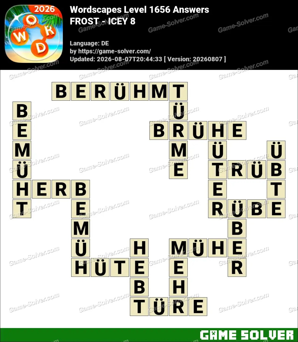 Wordscapes Deutsche Level 1656 Answers — FROST - ICEY 8