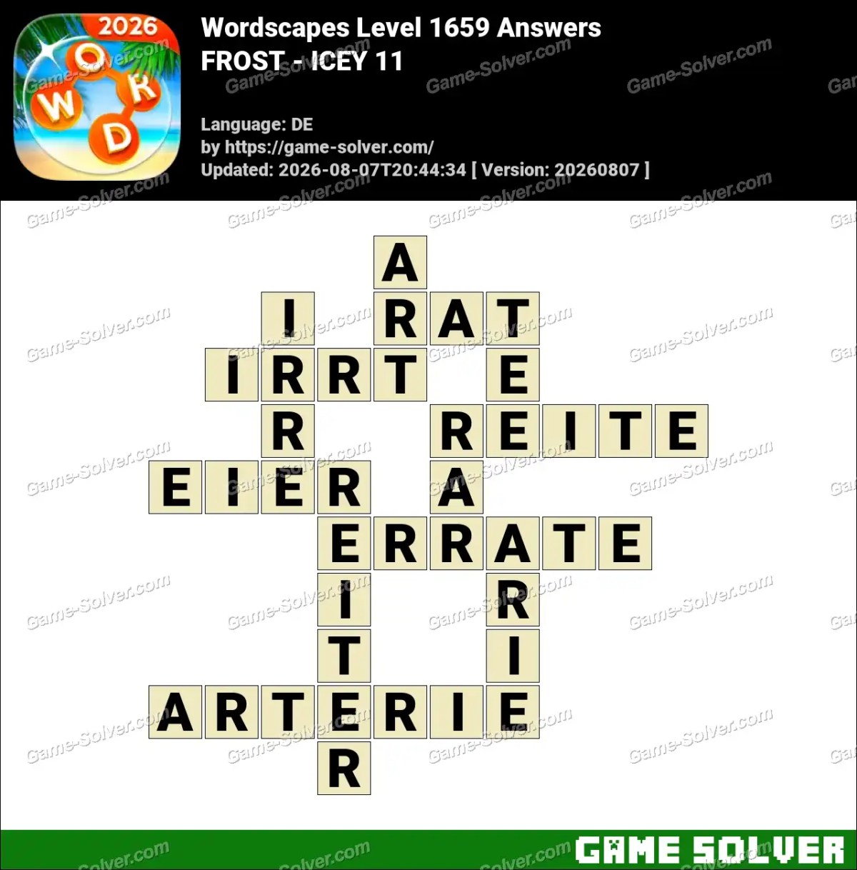 Wordscapes Deutsche Level 1659 Answers — FROST - ICEY 11