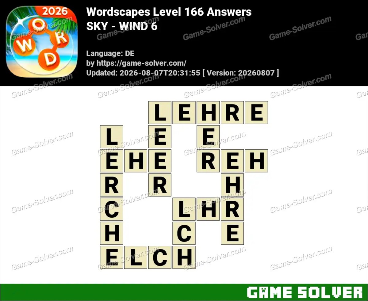 Wordscapes Deutsche Level 166 Answers — SKY - WIND 6 Wordscapes Deutsche Level 166 Answers — SKY - WIND 6