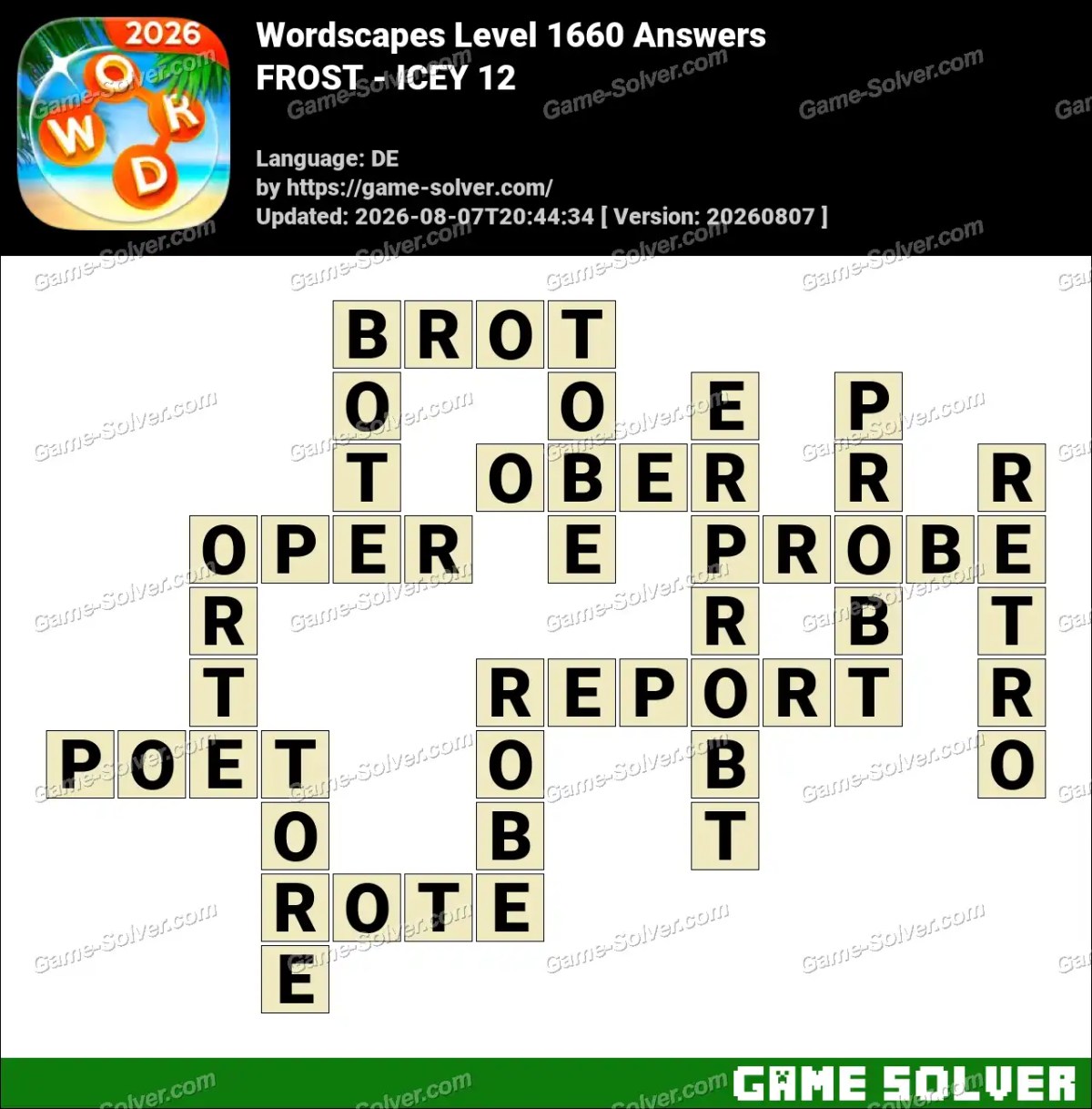 Wordscapes Deutsche Level 1660 Answers — FROST - ICEY 12