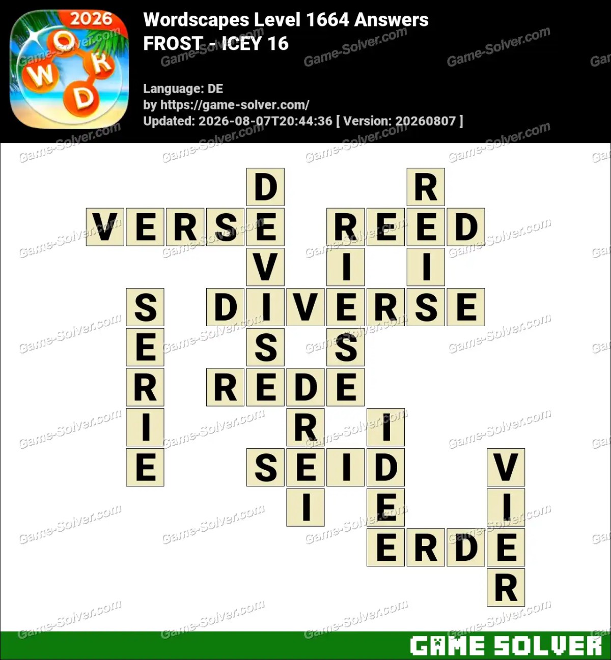 Wordscapes Deutsche Level 1664 Answers — FROST - ICEY 16