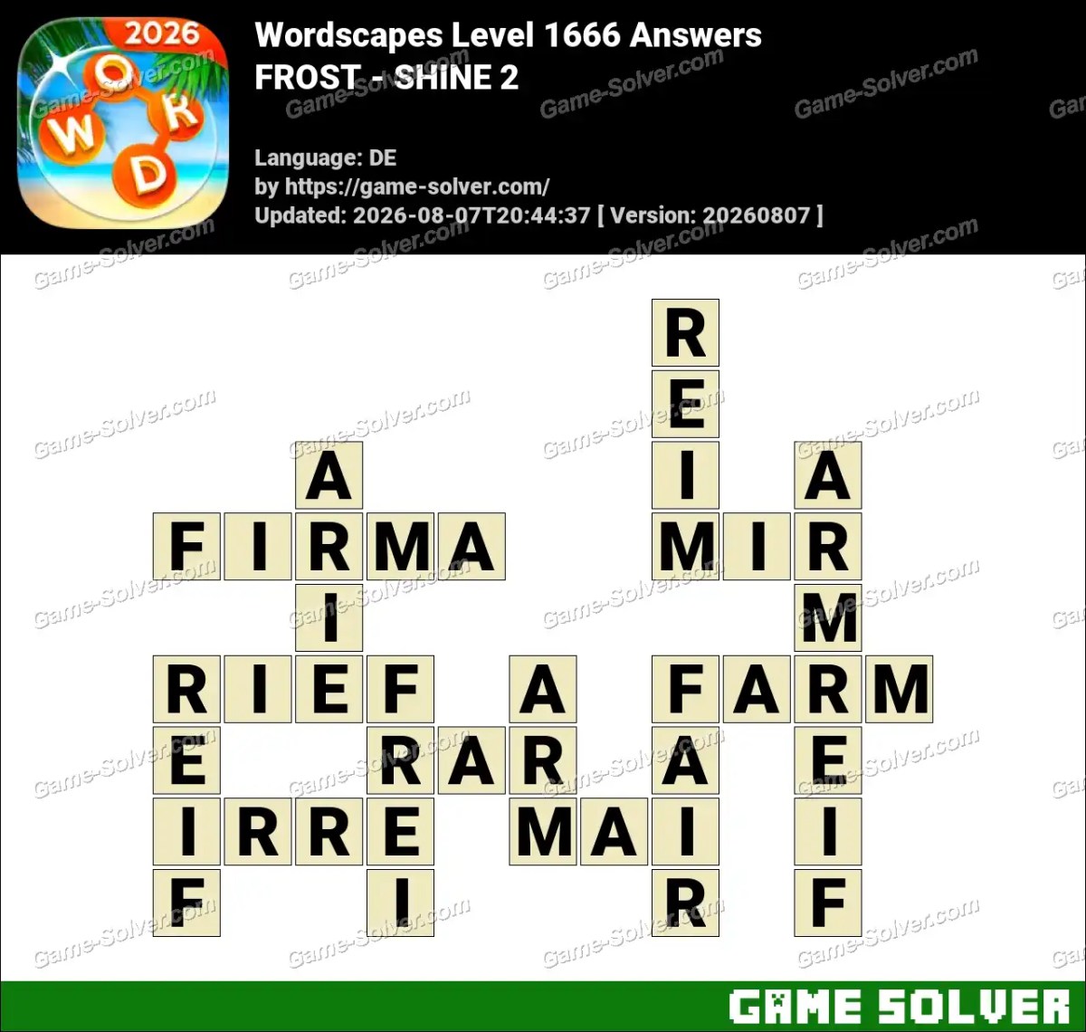 Wordscapes Deutsche Level 1666 Answers — FROST - SHINE 2