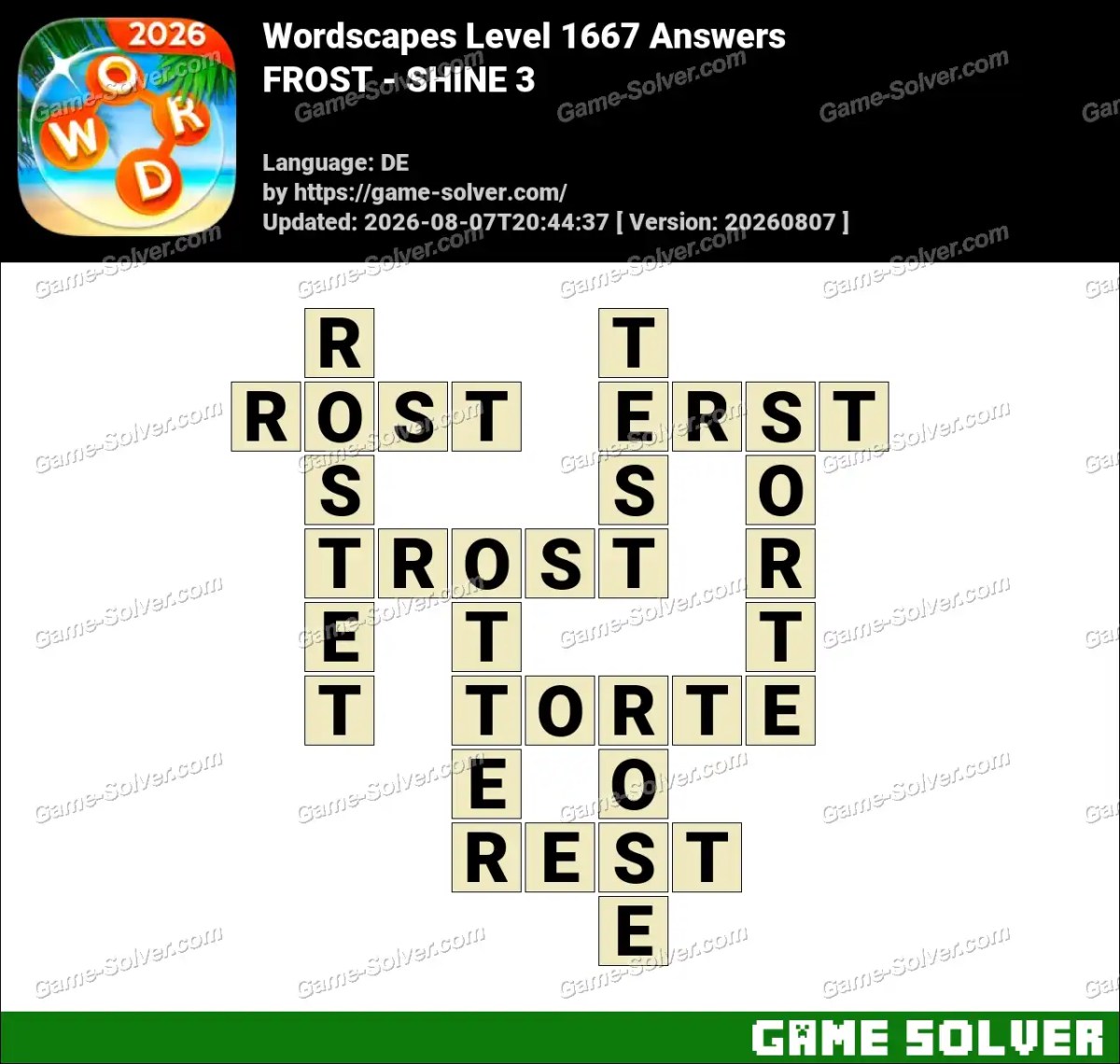 Wordscapes Deutsche Level 1667 Answers — FROST - SHINE 3