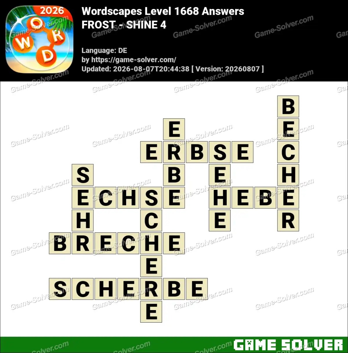 Wordscapes Deutsche Level 1668 Answers — FROST - SHINE 4
