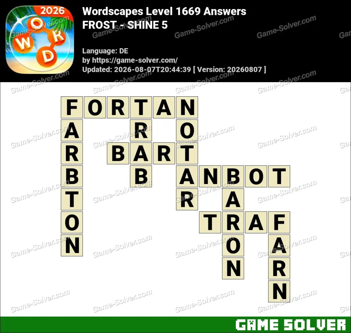 Wordscapes Deutsche Level 1669 Answers — FROST - SHINE 5