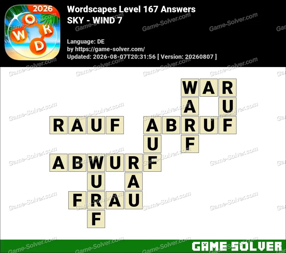 Wordscapes Deutsche Level 167 Answers — SKY - WIND 7 Wordscapes Deutsche Level 167 Answers — SKY - WIND 7