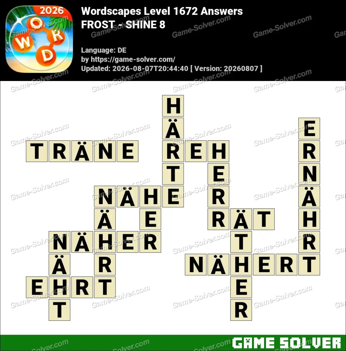 Wordscapes Deutsche Level 1672 Answers — FROST - SHINE 8