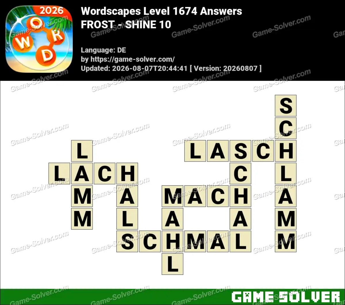 Wordscapes Deutsche Level 1674 Answers — FROST - SHINE 10