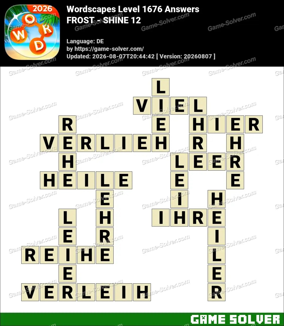 Wordscapes Deutsche Level 1676 Answers — FROST - SHINE 12
