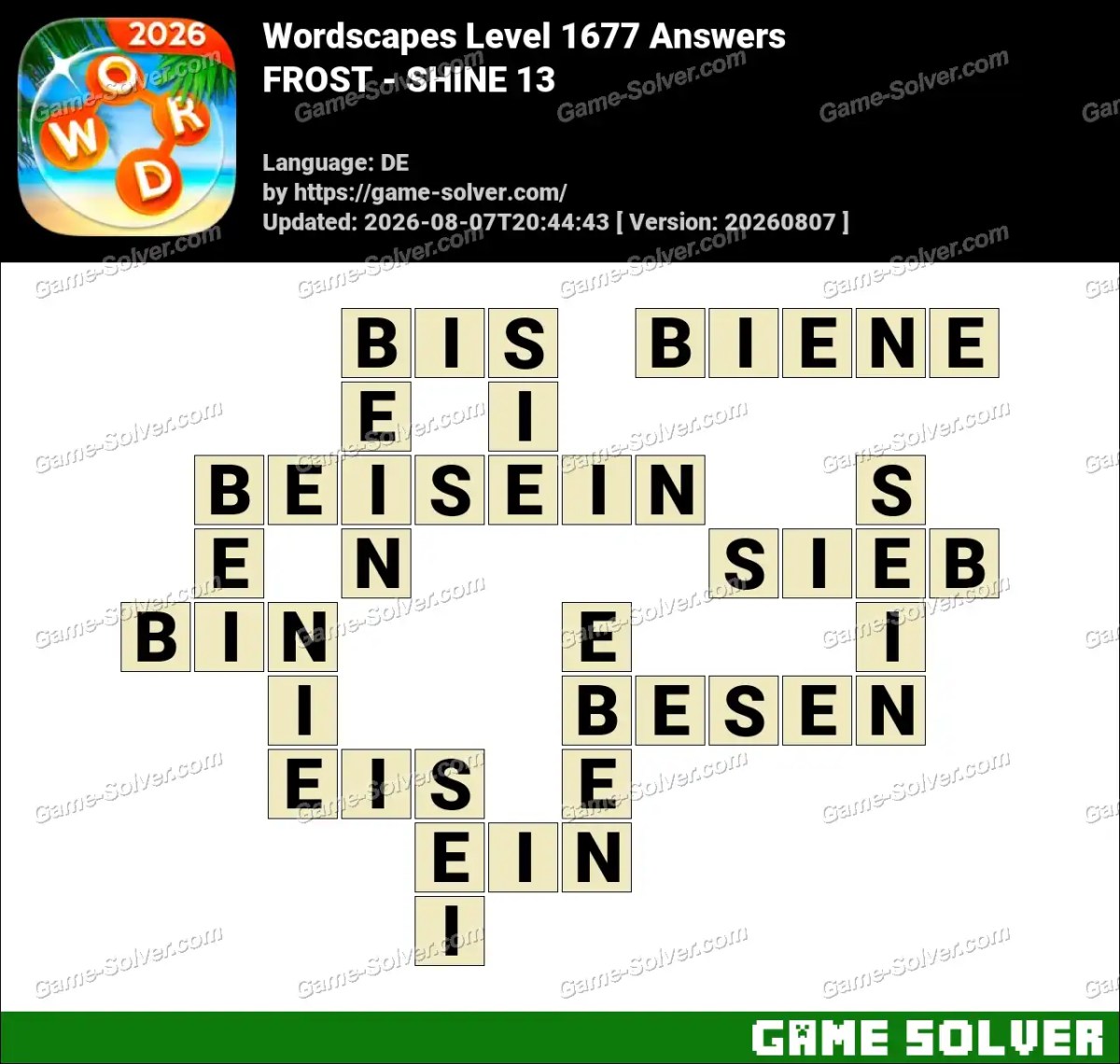 Wordscapes Deutsche Level 1677 Answers — FROST - SHINE 13