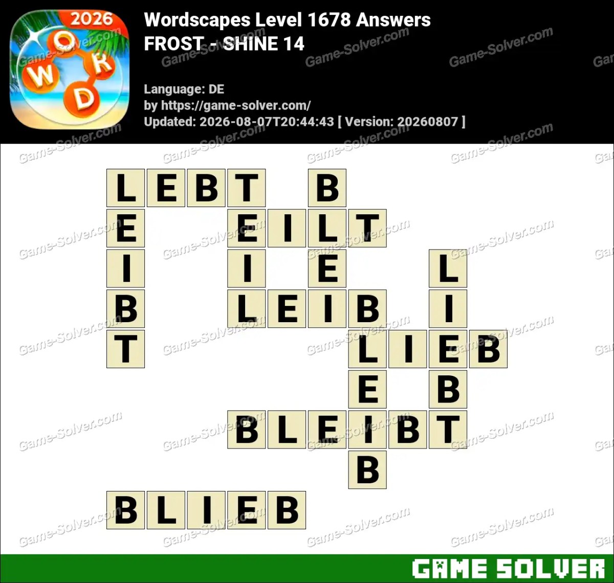 Wordscapes Deutsche Level 1678 Answers — FROST - SHINE 14