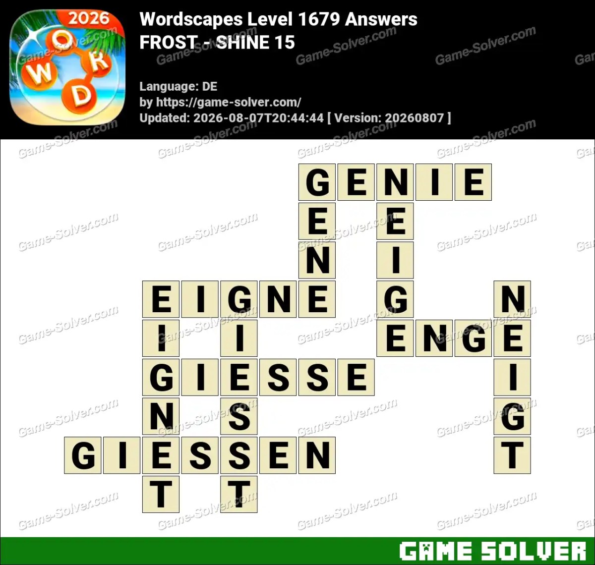 Wordscapes Deutsche Level 1679 Answers — FROST - SHINE 15