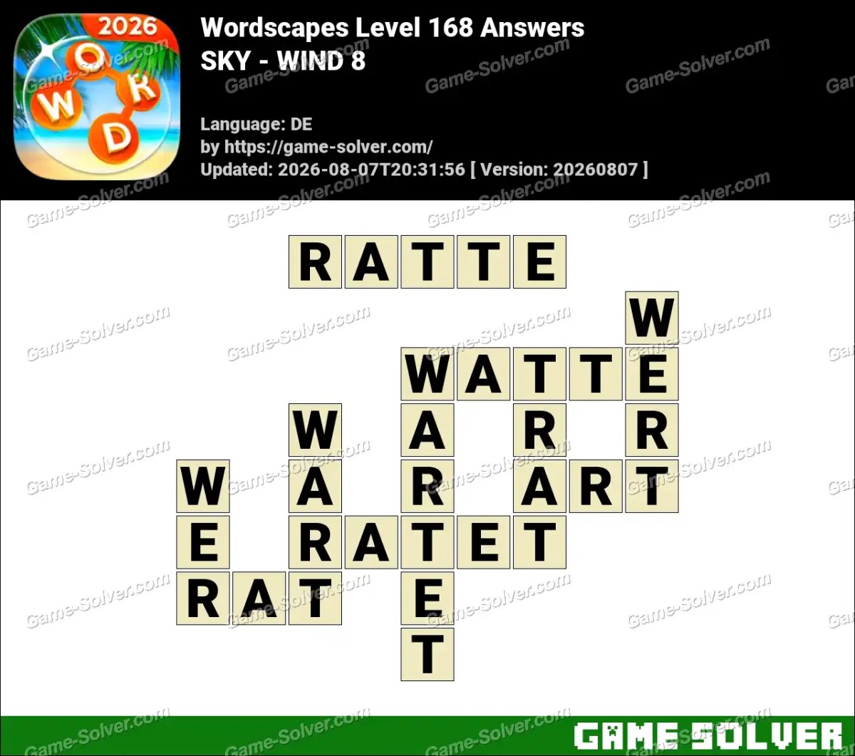 Wordscapes Deutsche Level 168 Answers — SKY - WIND 8 Wordscapes Deutsche Level 168 Answers — SKY - WIND 8