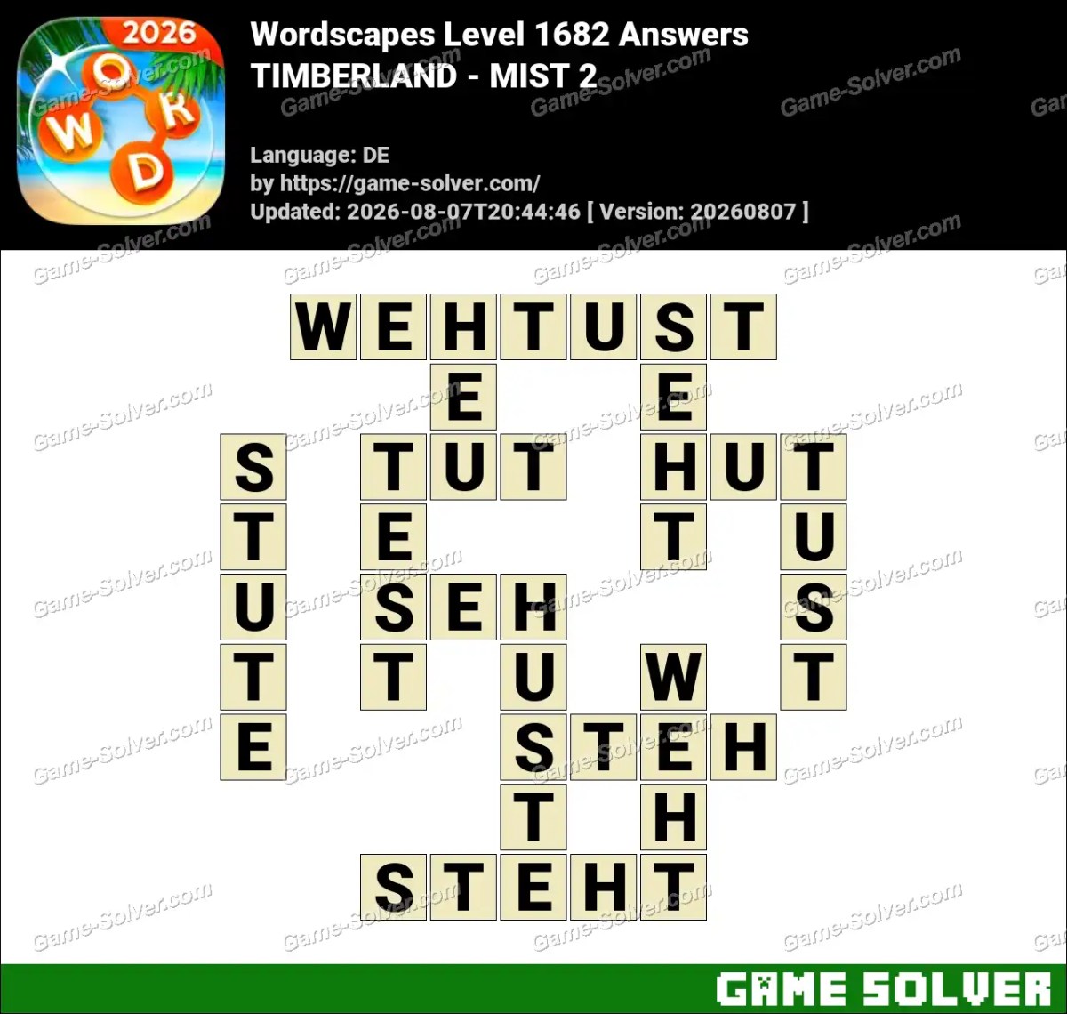 Wordscapes Deutsche Level 1682 Answers — TIMBERLAND - MIST 2