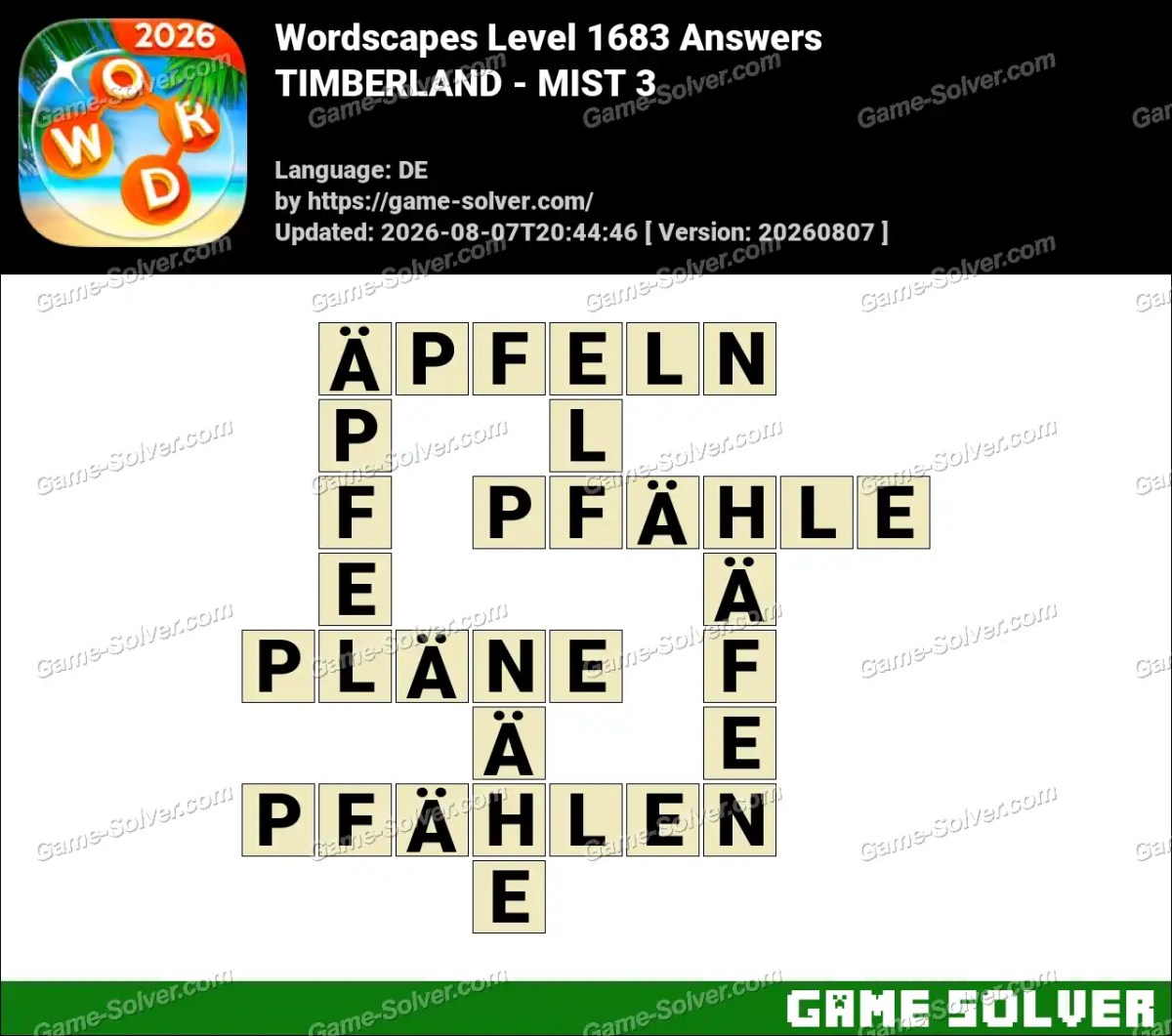 Wordscapes Deutsche Level 1683 Answers — TIMBERLAND - MIST 3