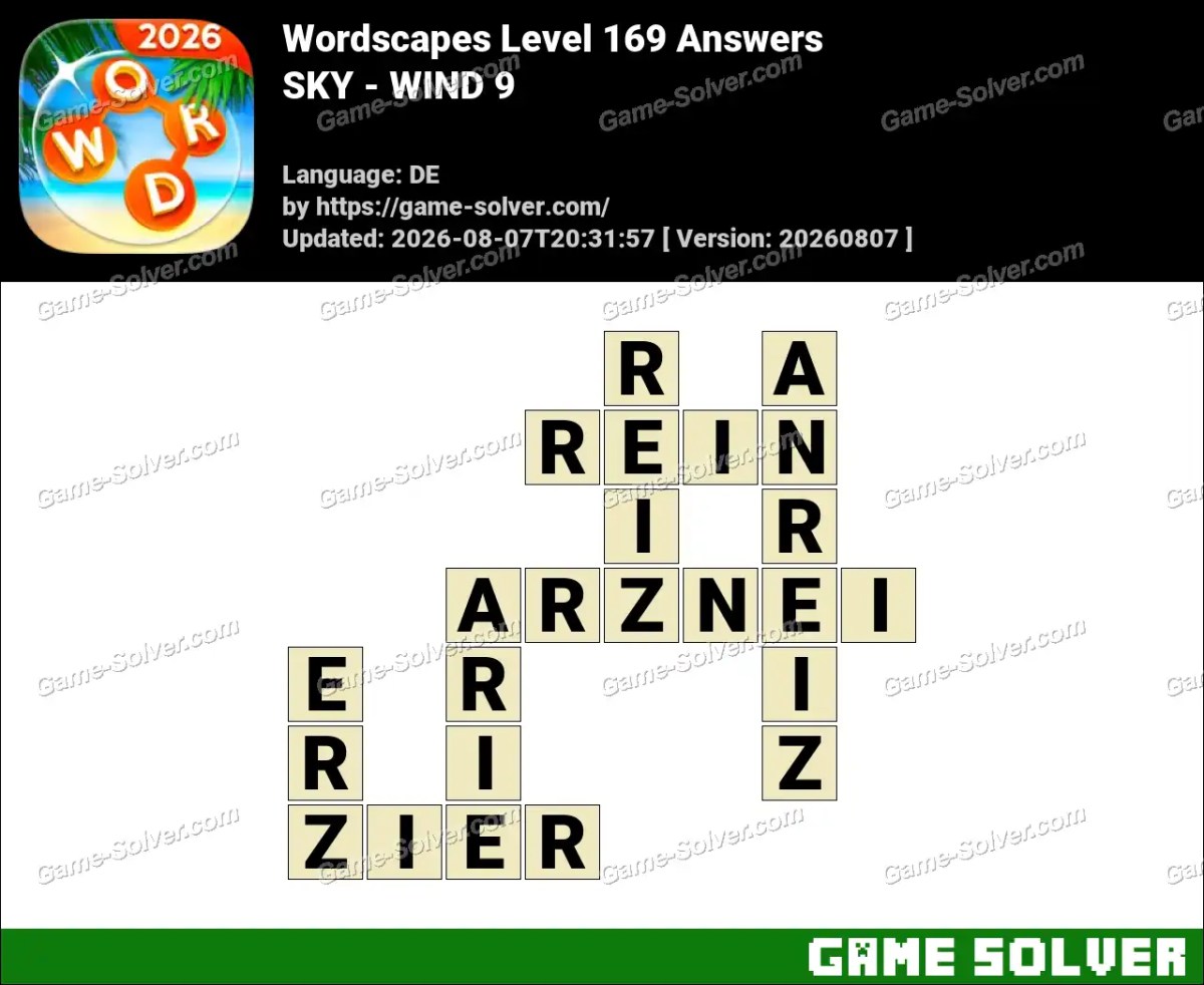 Wordscapes Deutsche Level 169 Answers — SKY - WIND 9 Wordscapes Deutsche Level 169 Answers — SKY - WIND 9