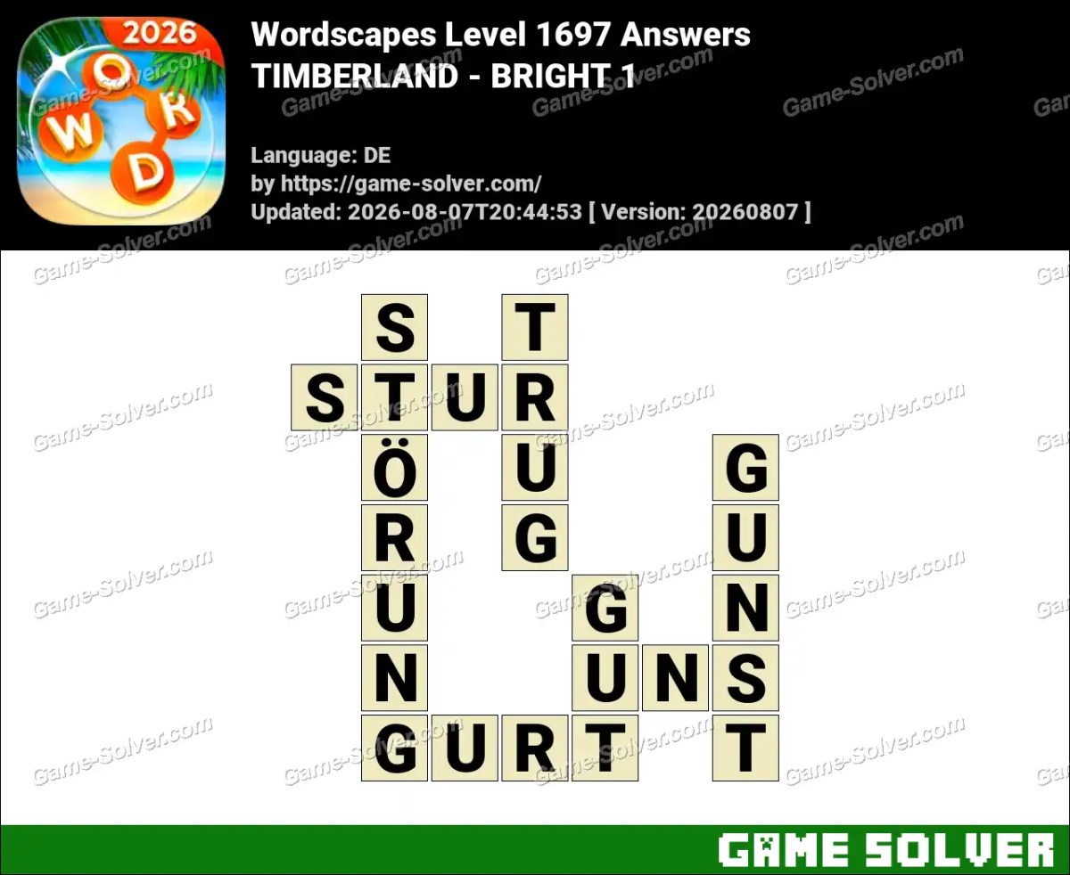 Wordscapes Deutsche Level 1697 Answers — TIMBERLAND - BRIGHT 1