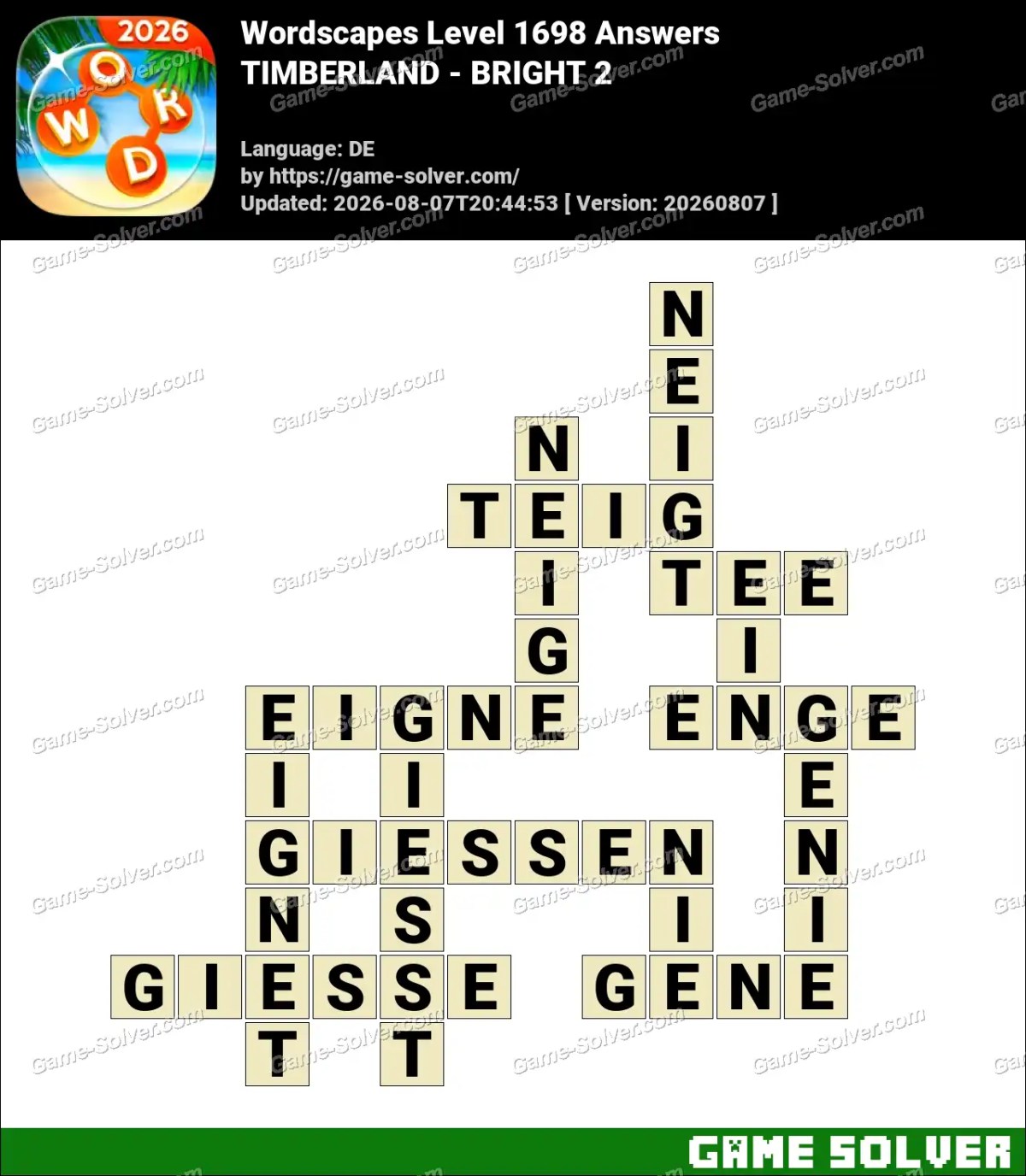 Wordscapes Deutsche Level 1698 Answers — TIMBERLAND - BRIGHT 2