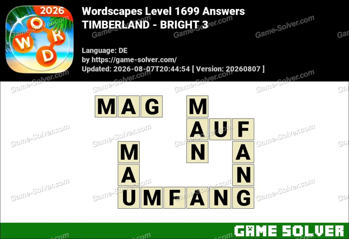 Wordscapes Deutsche Level 1699 Answers — TIMBERLAND - BRIGHT 3