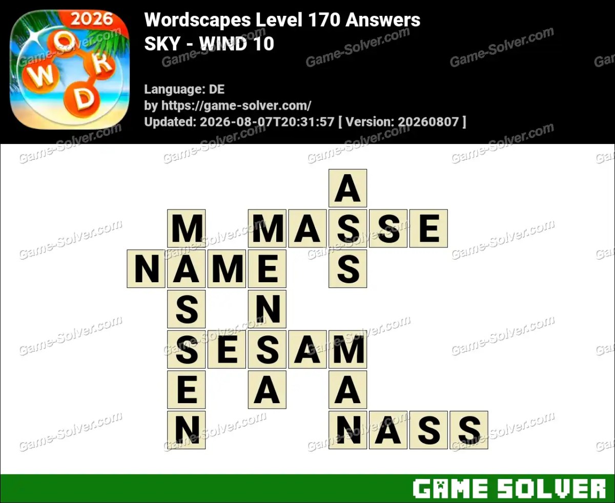 Wordscapes Deutsche Level 170 Answers — SKY - WIND 10 Wordscapes Deutsche Level 170 Answers — SKY - WIND 10