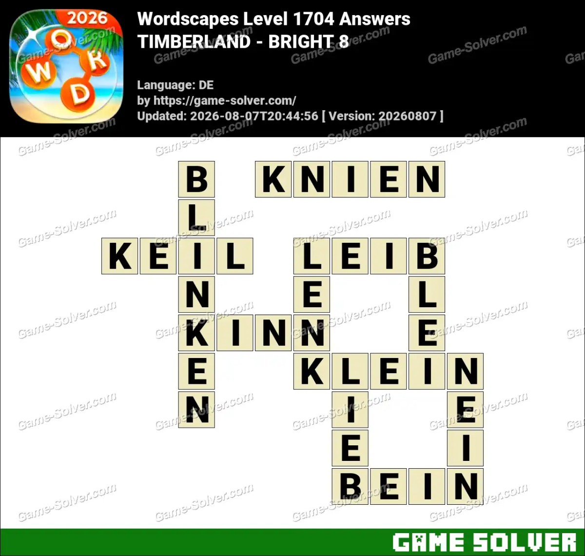Wordscapes Deutsche Level 1704 Answers — TIMBERLAND - BRIGHT 8