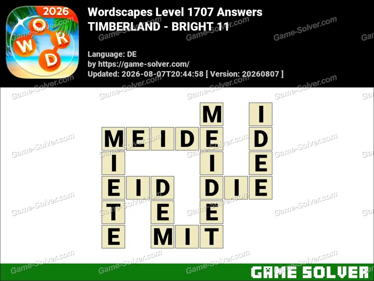 Wordscapes Deutsche Level 1707 Answers — TIMBERLAND - BRIGHT 11