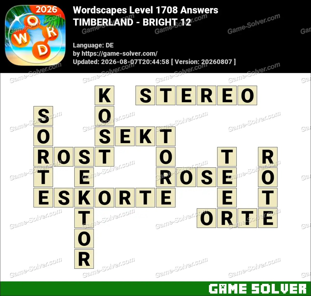 Wordscapes Deutsche Level 1708 Answers — TIMBERLAND - BRIGHT 12