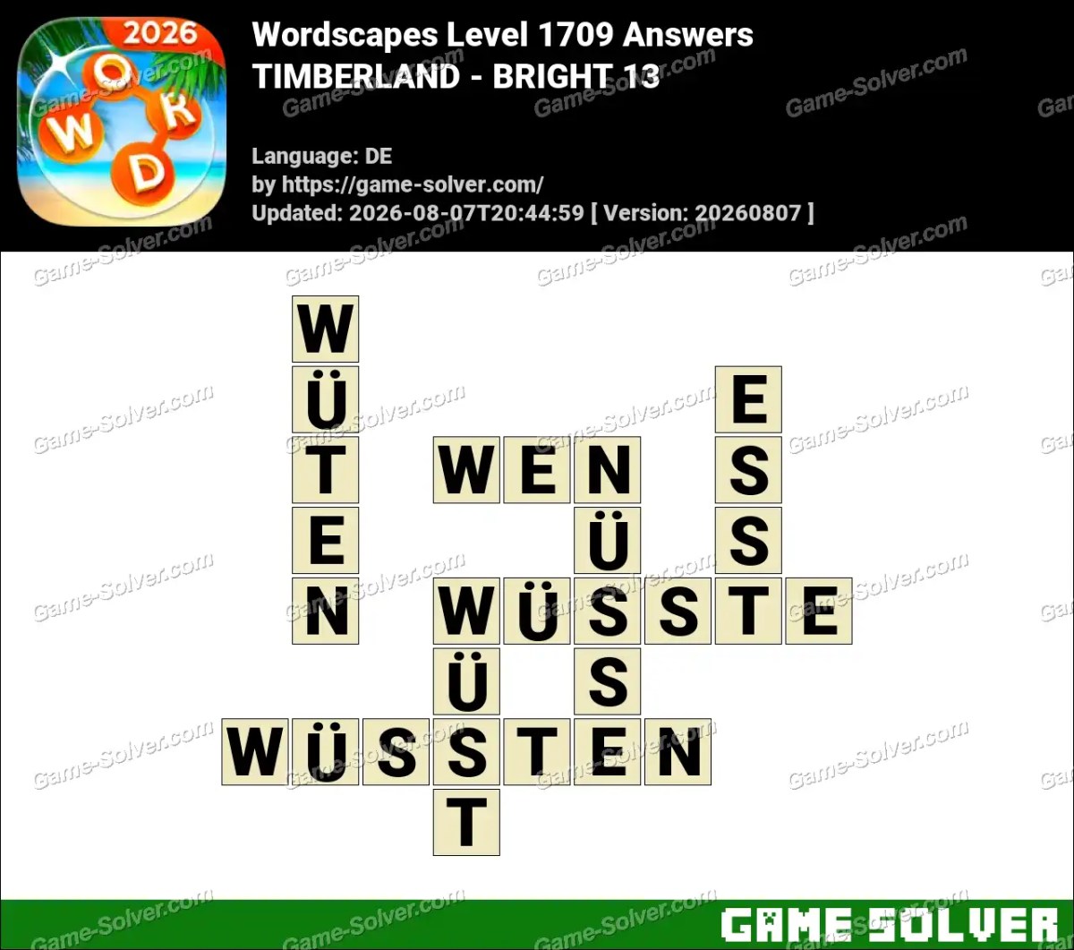 Wordscapes Deutsche Level 1709 Answers — TIMBERLAND - BRIGHT 13
