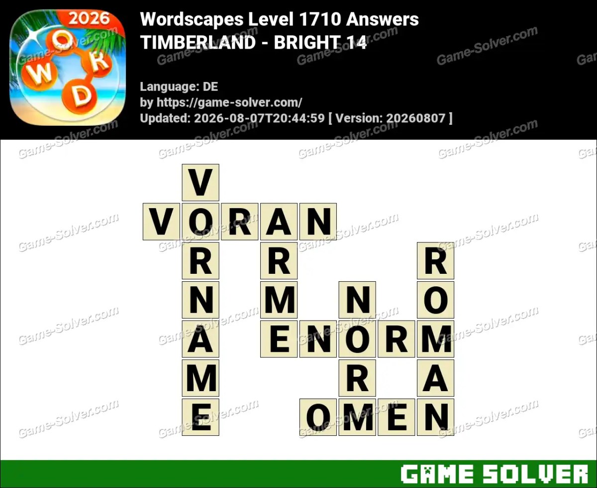 Wordscapes Deutsche Level 1710 Answers — TIMBERLAND - BRIGHT 14