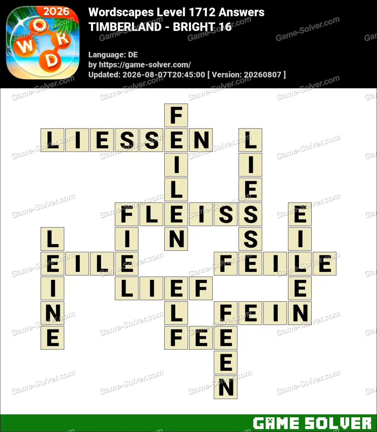Wordscapes Deutsche Level 1712 Answers — TIMBERLAND - BRIGHT 16