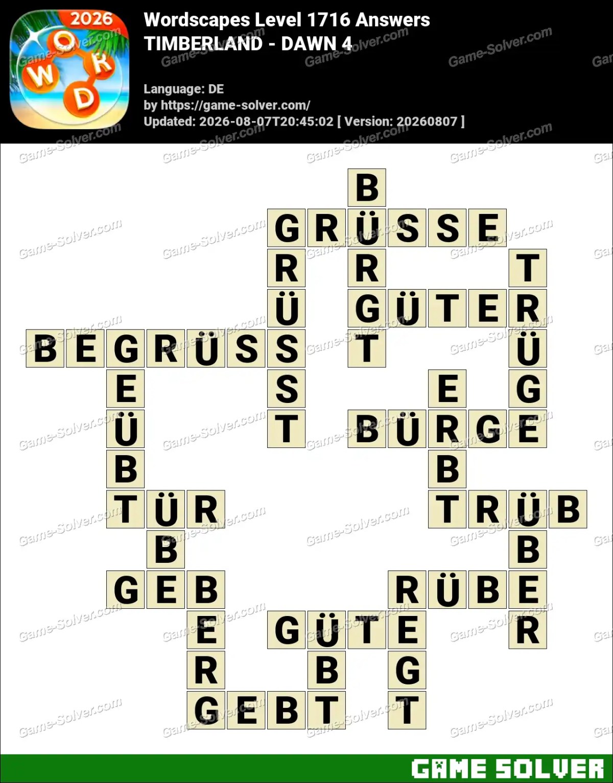 Wordscapes Deutsche Level 1716 Answers — TIMBERLAND - DAWN 4