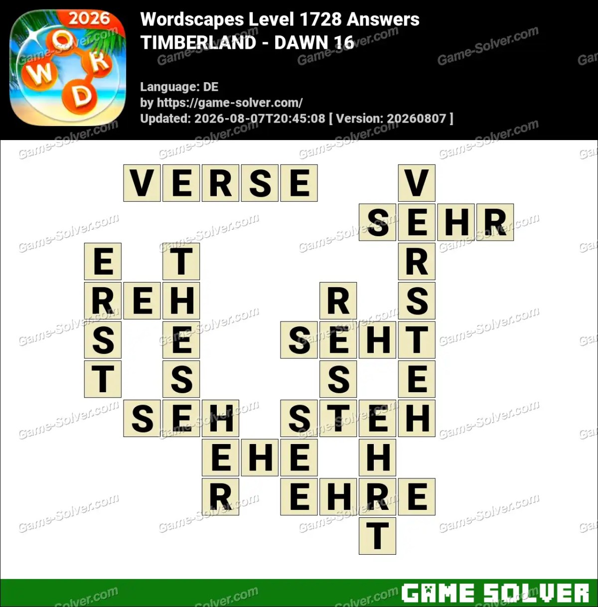 Wordscapes Deutsche Level 1728 Answers — TIMBERLAND - DAWN 16