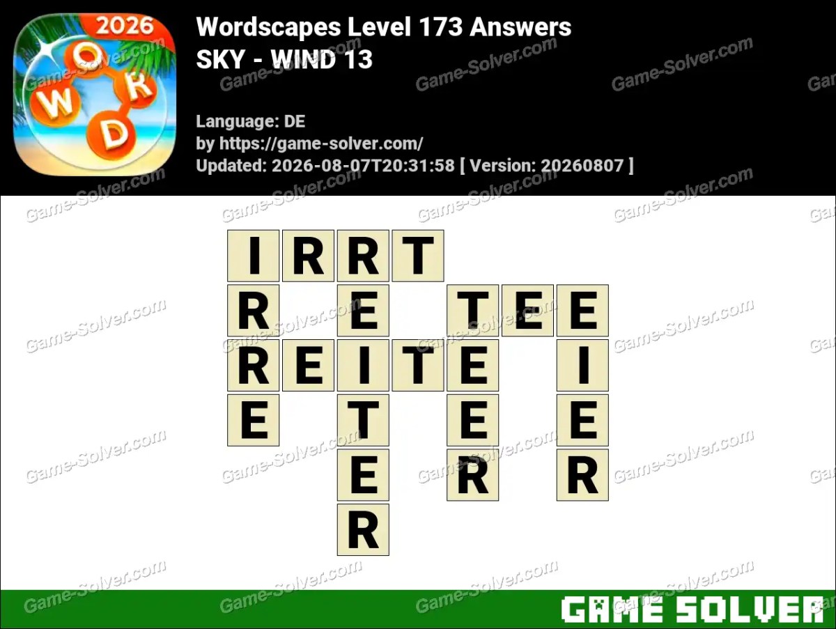 Wordscapes Deutsche Level 173 Answers — SKY - WIND 13 Wordscapes Deutsche Level 173 Answers — SKY - WIND 13