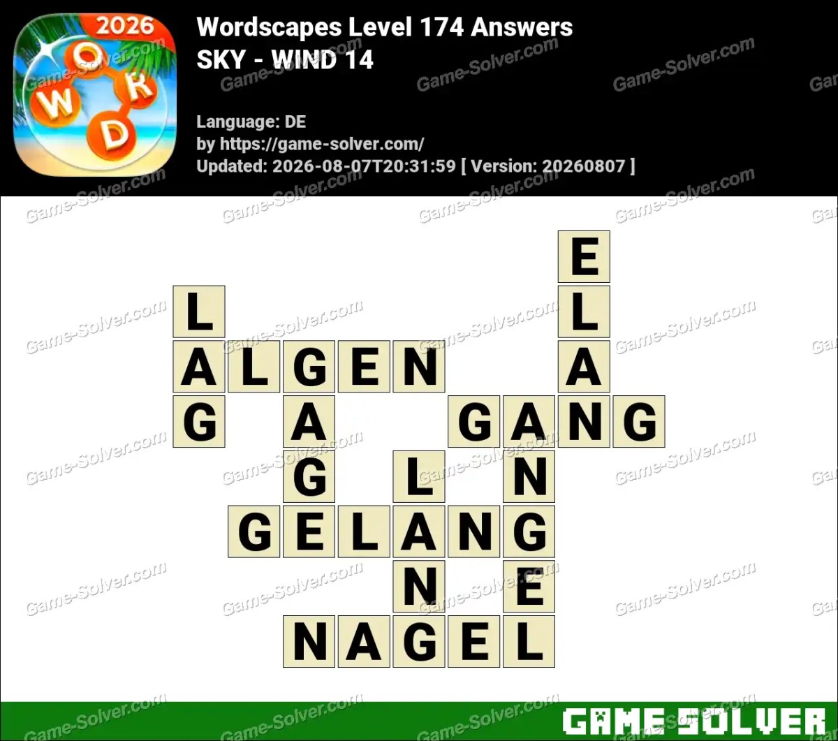 Wordscapes Deutsche Level 174 Answers — SKY - WIND 14 Wordscapes Deutsche Level 174 Answers — SKY - WIND 14