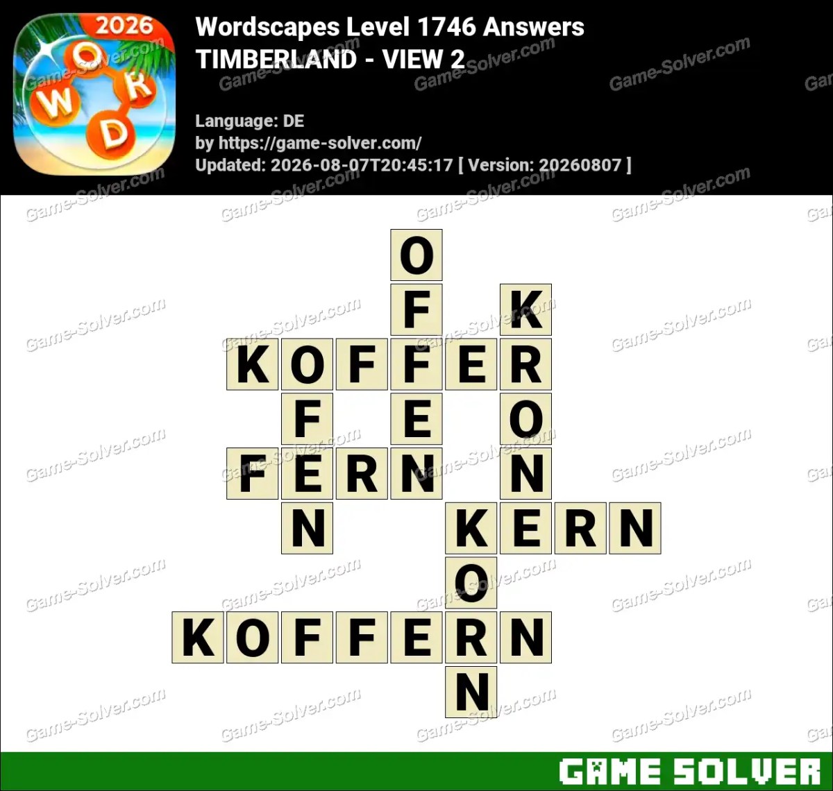 Wordscapes Deutsche Level 1746 Answers — TIMBERLAND - VIEW 2