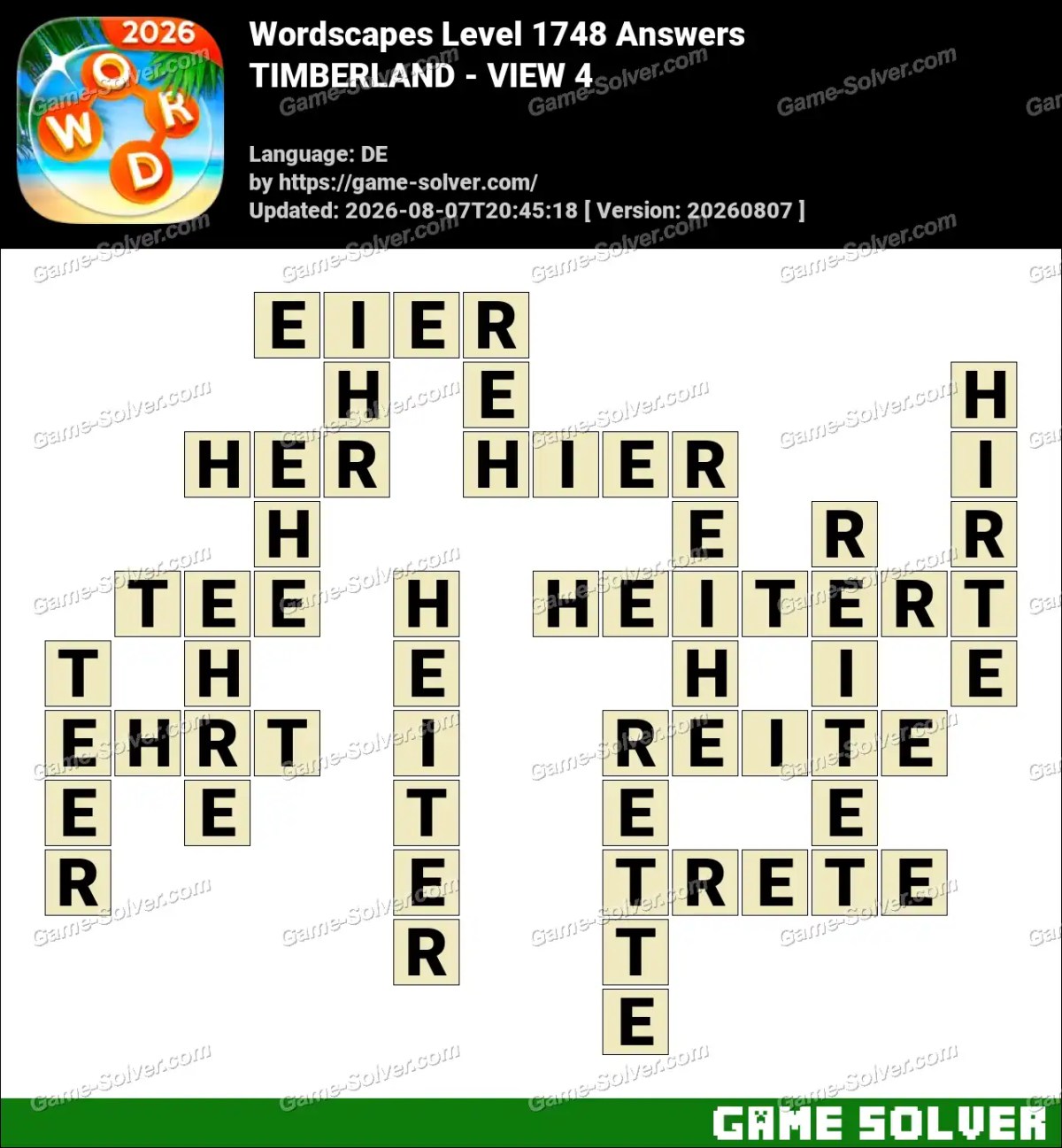 Wordscapes Deutsche Level 1748 Answers — TIMBERLAND - VIEW 4