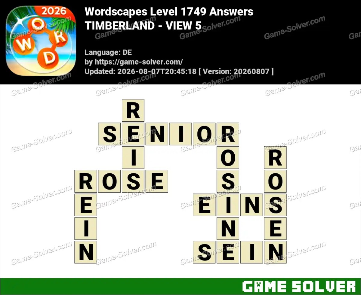 Wordscapes Deutsche Level 1749 Answers — TIMBERLAND - VIEW 5