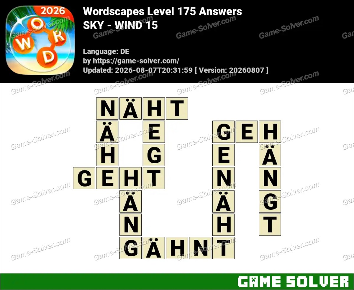 Wordscapes Deutsche Level 175 Answers — SKY - WIND 15 Wordscapes Deutsche Level 175 Answers — SKY - WIND 15