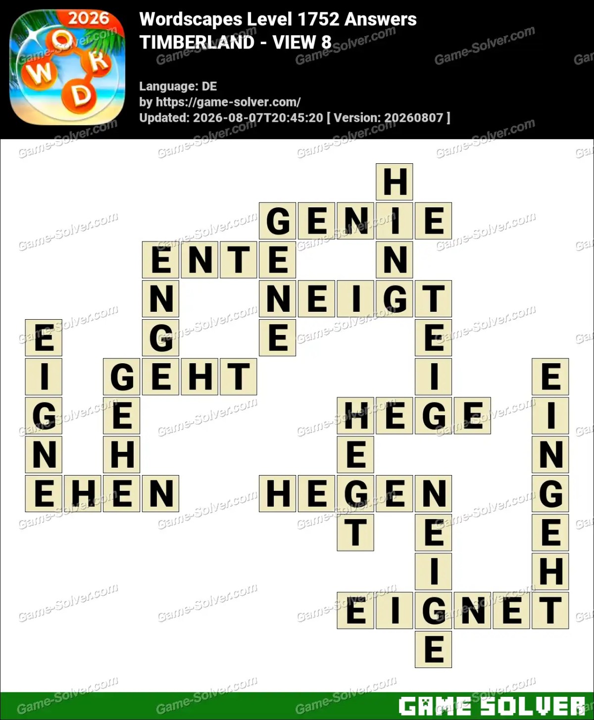 Wordscapes Deutsche Level 1752 Answers — TIMBERLAND - VIEW 8