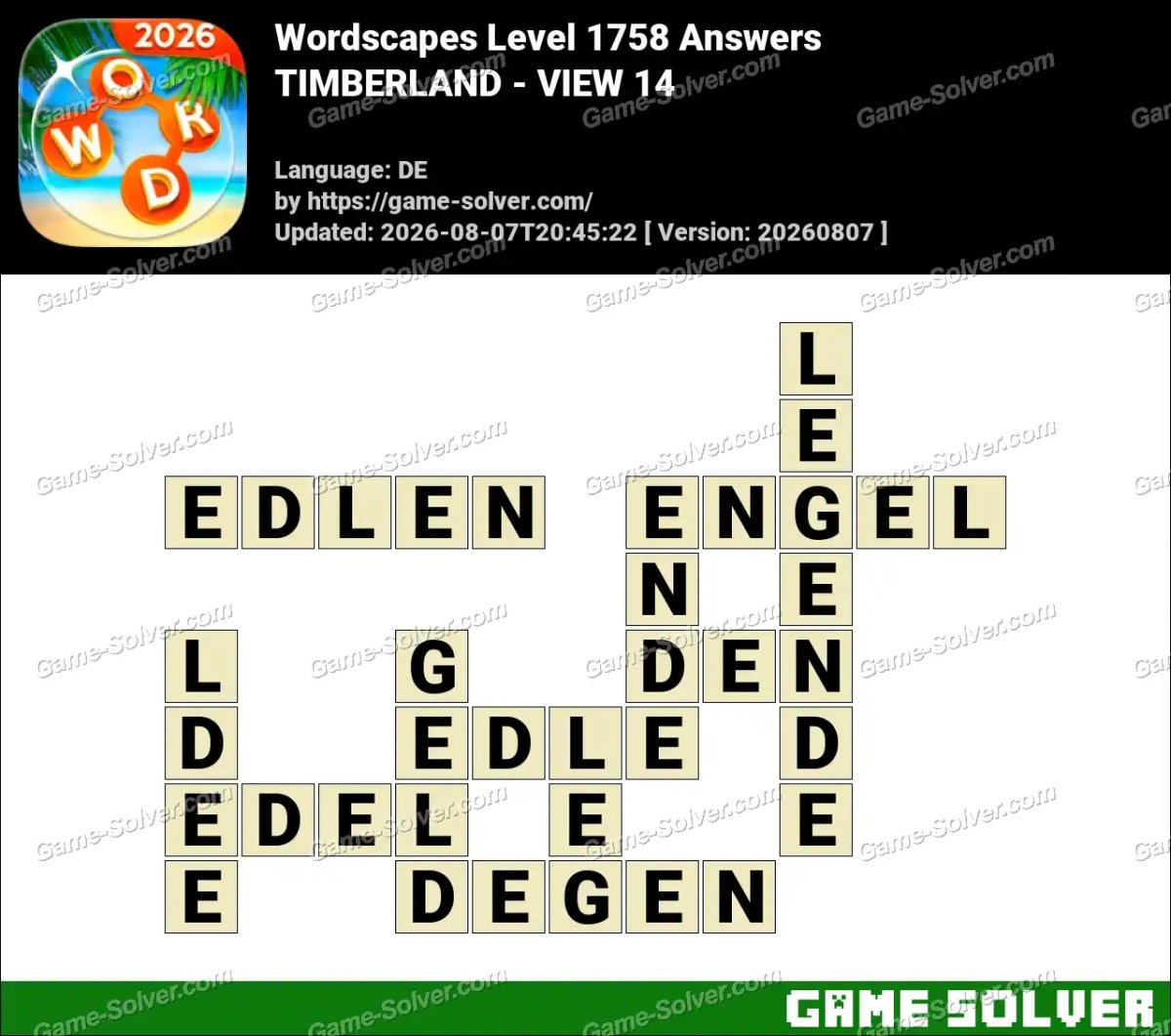 Wordscapes Deutsche Level 1758 Answers — TIMBERLAND - VIEW 14