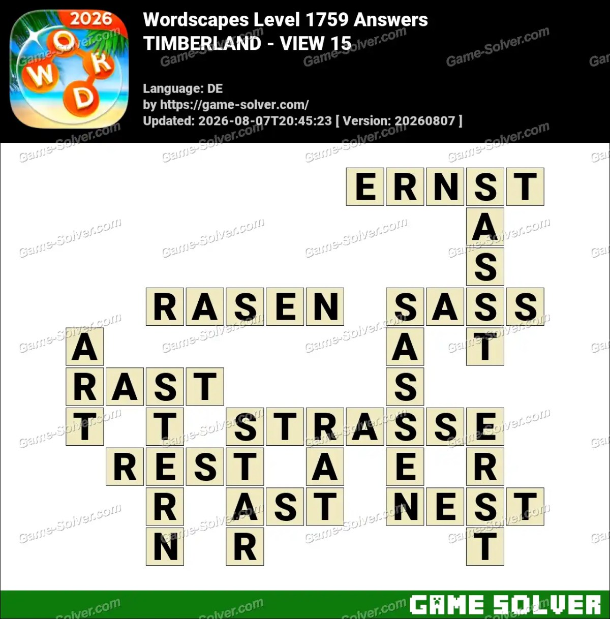 Wordscapes Deutsche Level 1759 Answers — TIMBERLAND - VIEW 15