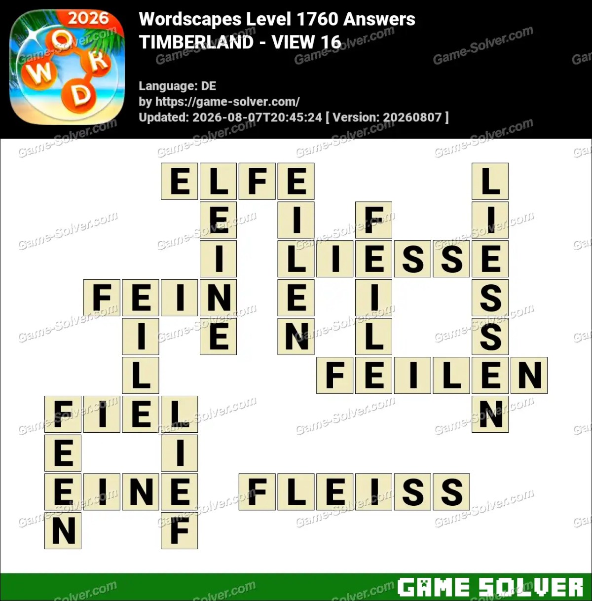 Wordscapes Deutsche Level 1760 Answers — TIMBERLAND - VIEW 16