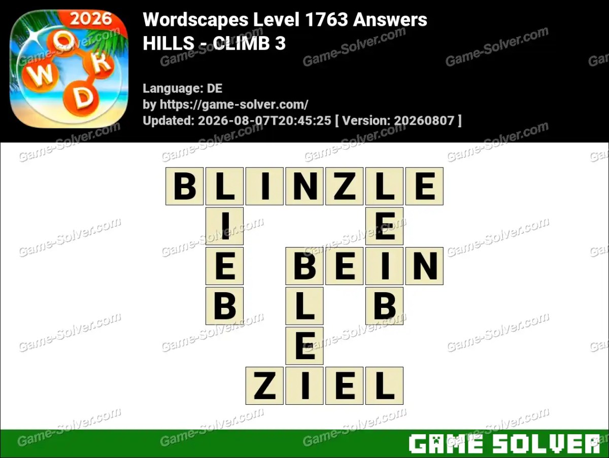Wordscapes Deutsche Level 1763 Answers — HILLS - CLIMB 3