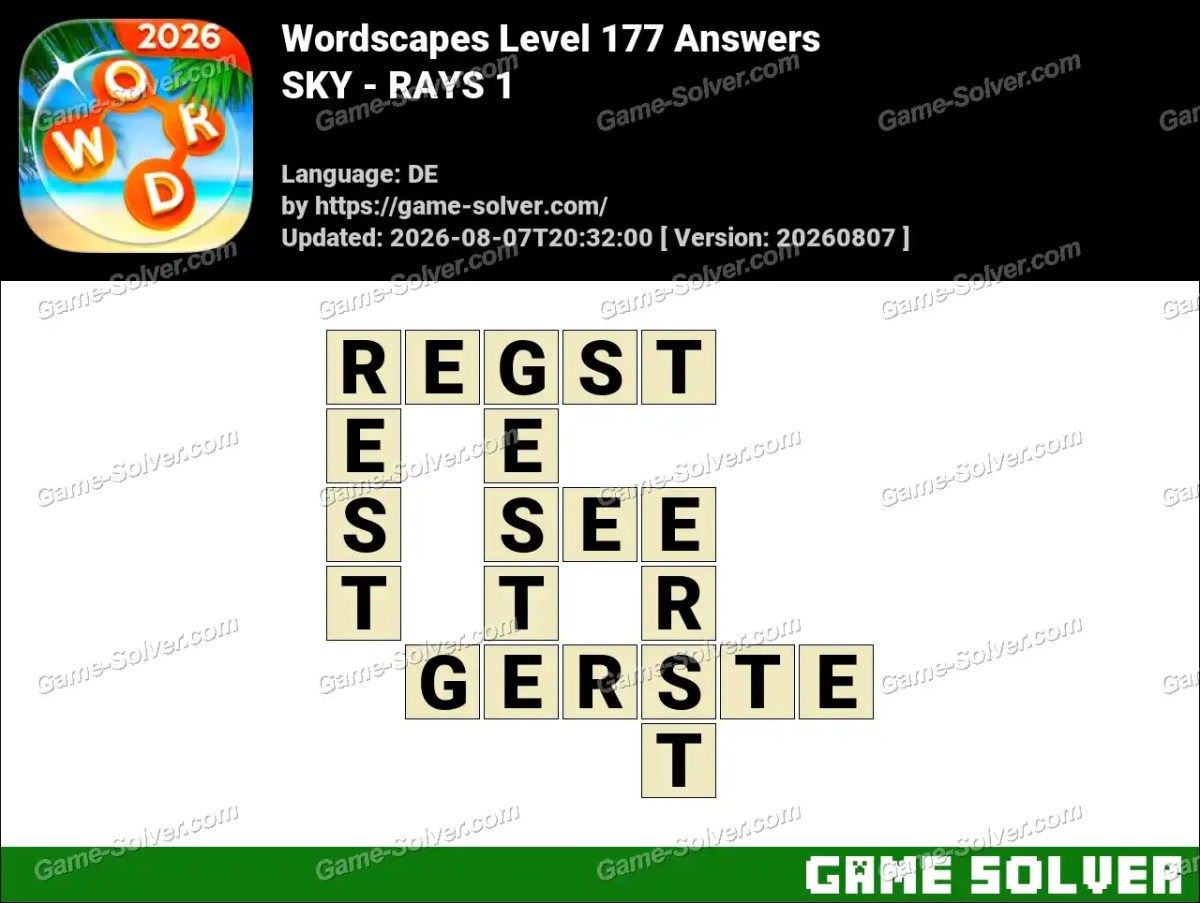 Wordscapes Deutsche Level 177 Answers — SKY - RAYS 1 Wordscapes Deutsche Level 177 Answers — SKY - RAYS 1