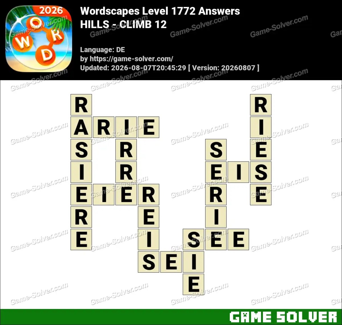Wordscapes Deutsche Level 1772 Answers — HILLS - CLIMB 12 Wordscapes Deutsche Level 1772 Answers — HILLS - CLIMB 12