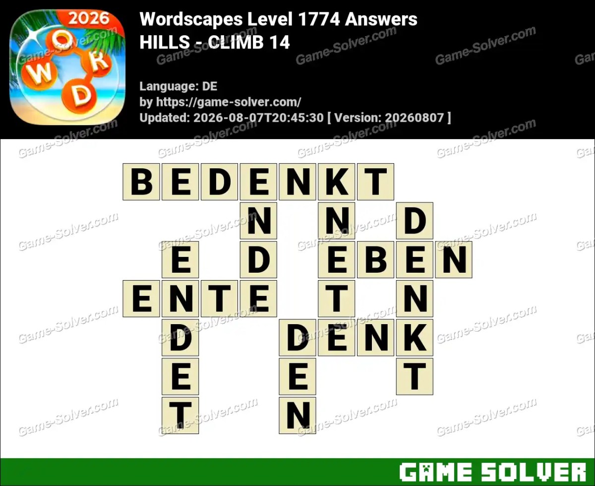 Wordscapes Deutsche Level 1774 Answers — HILLS - CLIMB 14